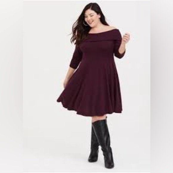 NEW Torrid Mini Sweater Off-Shoulder Dress size 4 4X 26 Womens plus wine $75 NWT - Picture 1 of 7